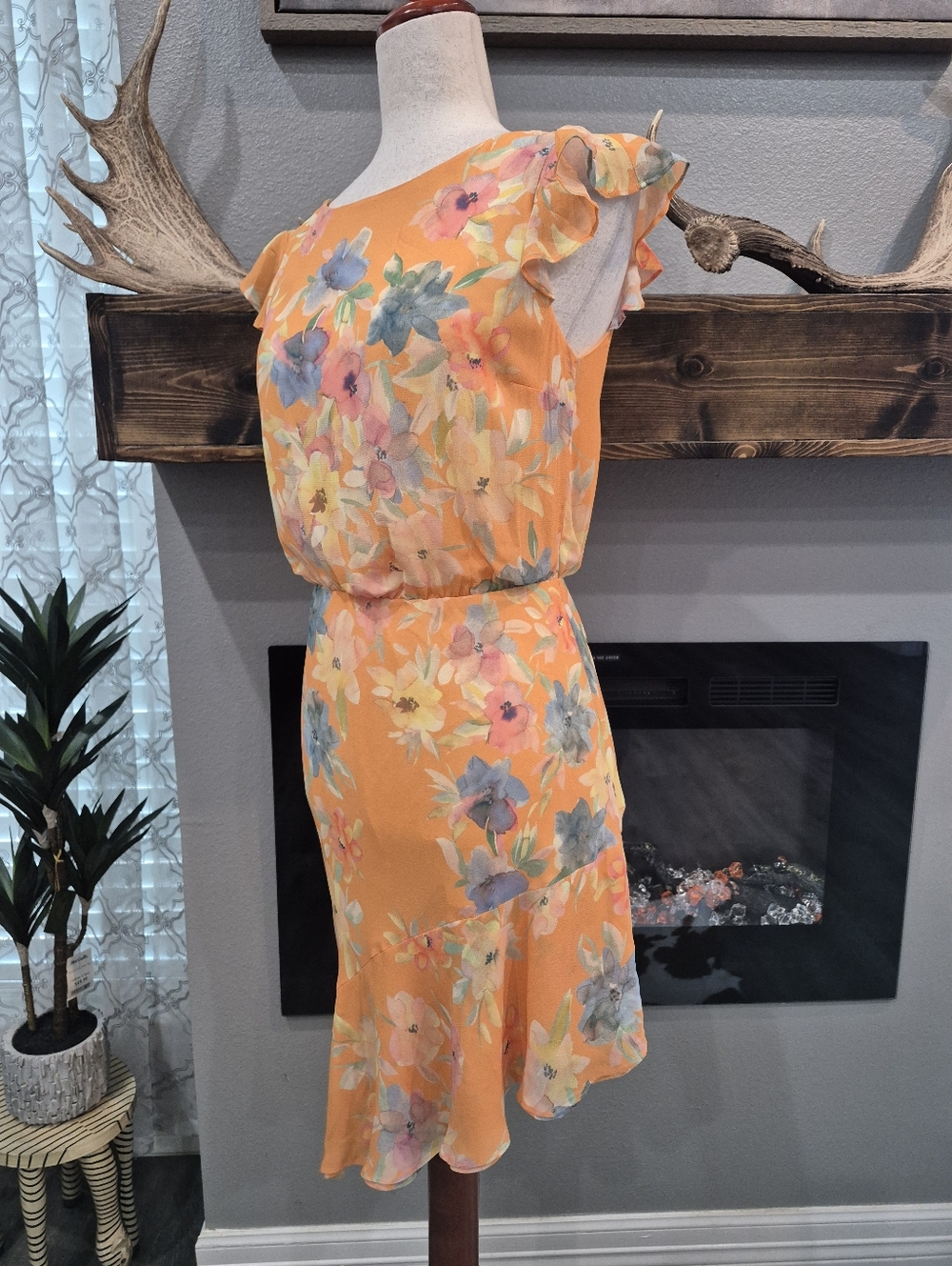 Amanda Uprichard Orange Floral High-Low Dress Size Small - Picture 4 of 7